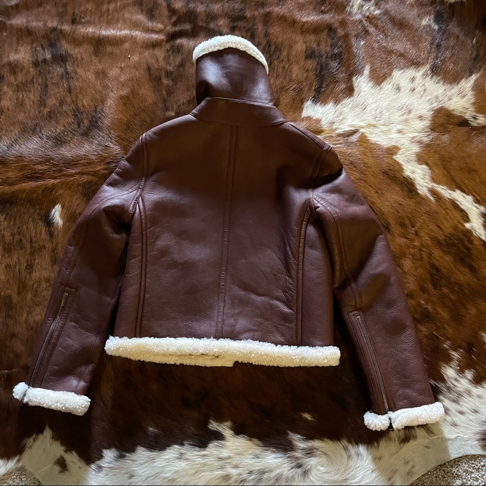 Theory crop genuine lamb shearling moto relax jacket - Picture 11 of 15